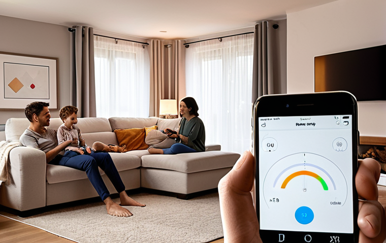 **
A modern living room with smart home devices (smart lights, thermostat, smart speaker) subtly monitoring the occupants. Focus on a family enjoying their evening, but with visual cues (e.g., faint lines connecting devices to a central hub, subtle "eye" icons on devices) hinting at data collection and potential privacy concerns. Consider a muted color palette with a slight surveillance feel.
**