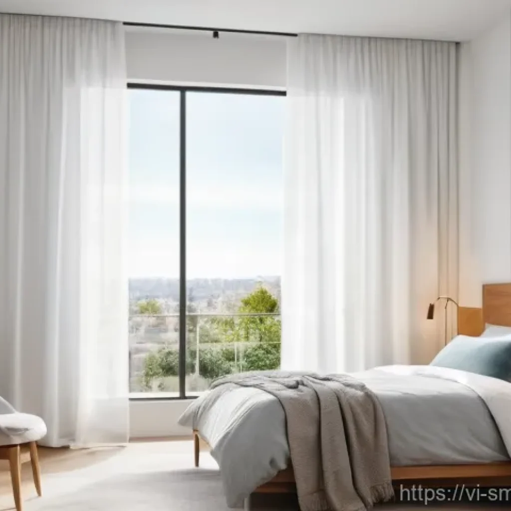 스마트 스피커로 하는 스마트홈 컨트롤 - **Morning Serenity with Smart Home Integration**
    A bright, clean modern bedroom bathed in soft, ...