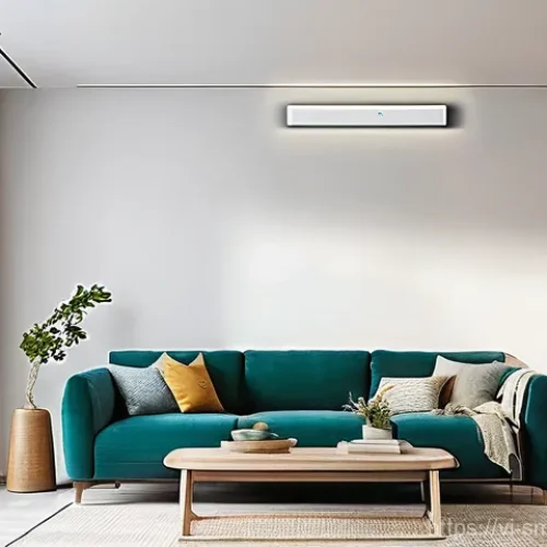 스마트홈 제품의 환경적 영향 - **Prompt:** A sleek, modern living room in a Vietnamese home, bathed in soft, diffused natural light...